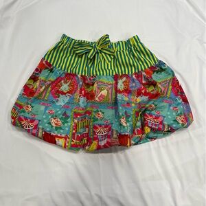 Retro Carnival Print Skirt with Striped Waist Tie Girls Size 8 Skirt